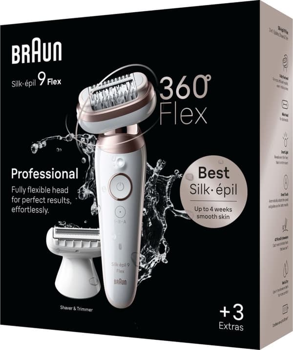Braun Silk·épil 9 Flex - Epilator til nem hårfjerning - 9-030 3D - Hvid/Rose Titan