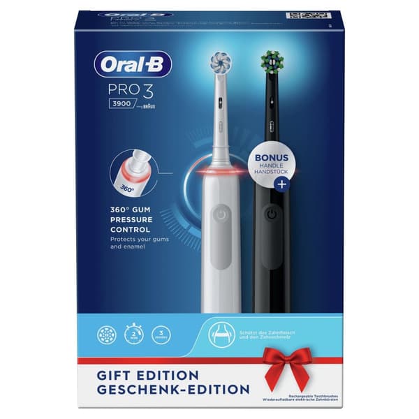 Oral-B Pro 3 3900 - Eltandborste - Duo Pack 2 Styck