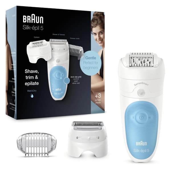 Braun Silk-épil 5 SES 5-605 - Sininen - Valkoinen - 28 pinsettiä - MicroGrip - Parranajo - Saksa - Pour des raisons d'hygiène - ne pas partager l'appa