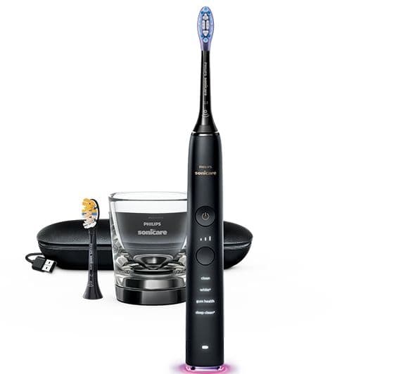 Philips HX9917 Sonicare DiamondClean 9400 elektrisk tandborste, svart med app, nätverksborstning, trycksensor, intelligent borsthuvudsdetektion, 4 bor