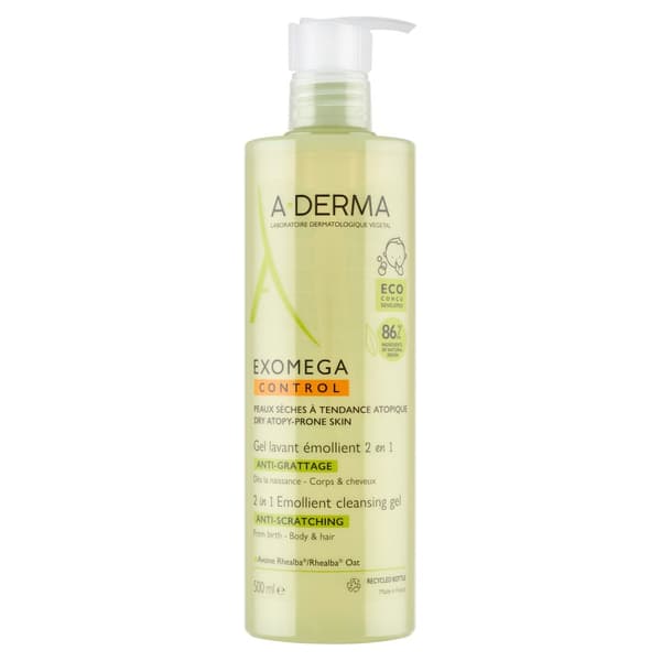A-DERMA EXOMEGA CONTROL blødgørende 2-i-1 showergel 500 ml