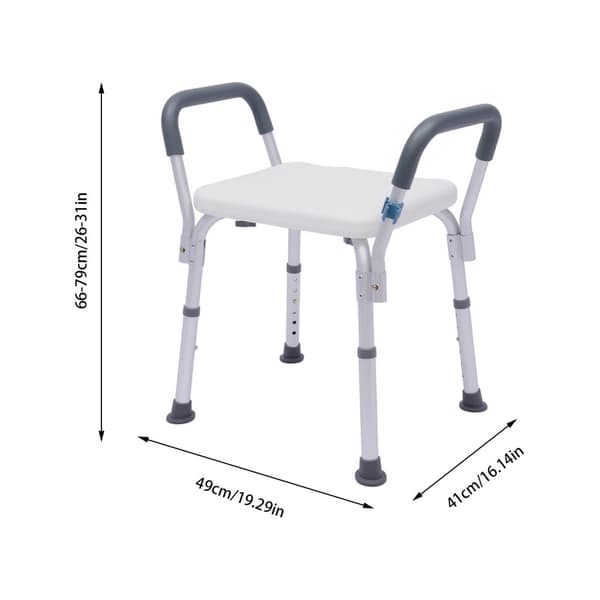 Suihkutuoli, säädettävä korkeus 66-79 cm, 150 kg painoraja,VALKOINEN