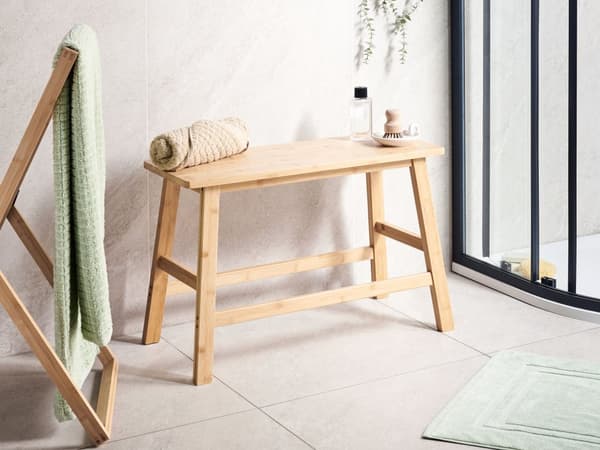 Bænk lys bambus 70 x 46 x 33 cm rektangulær plankebænk badeværelse gang minimalistisk stil