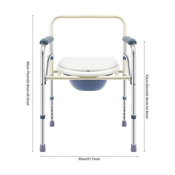 Fällbar Toalettstol, Justerbar Höjd 65-75 cm, Belastningskapacitet 150 kg, Halkfria Fötter,VIT