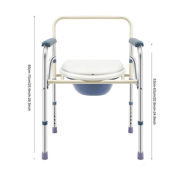 Fällbar Toalettstol, Justerbar Höjd 65-75 cm, Belastningskapacitet 150 kg, Halkfria Fötter,VIT