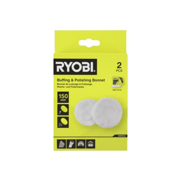 Set med 2 RYOBI-huvar - RAEPB150 - 150 mm - 1 polerhuv - 1 motorhuv i frotté - För RBP18150-polerare