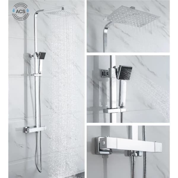 OCEANIC Duschpelare - Termostatblandare - Rektangulärt högt huvud 30x20 cm - Krom