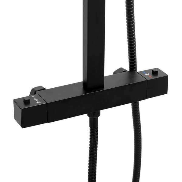 Duschset svart - med Regndusch 25cm - och Termostatkran