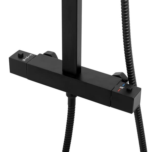 Duschset svart - med Regndusch 25cm - och Termostatkran