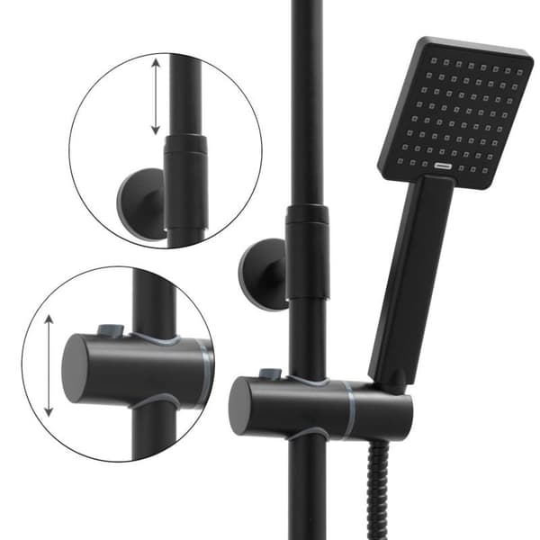 Takdusch - Duschset svart - med Regndusch 20cm - och Termostatkran