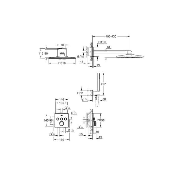 GROHE SmartControl duschset - 3 utlopp dold blandare - Krom