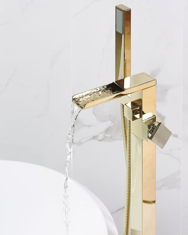 Badekarbatteri frittstående krom 118 cm gull moderne