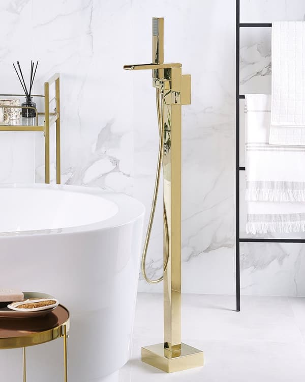Badekarbatteri frittstående krom 118 cm gull moderne