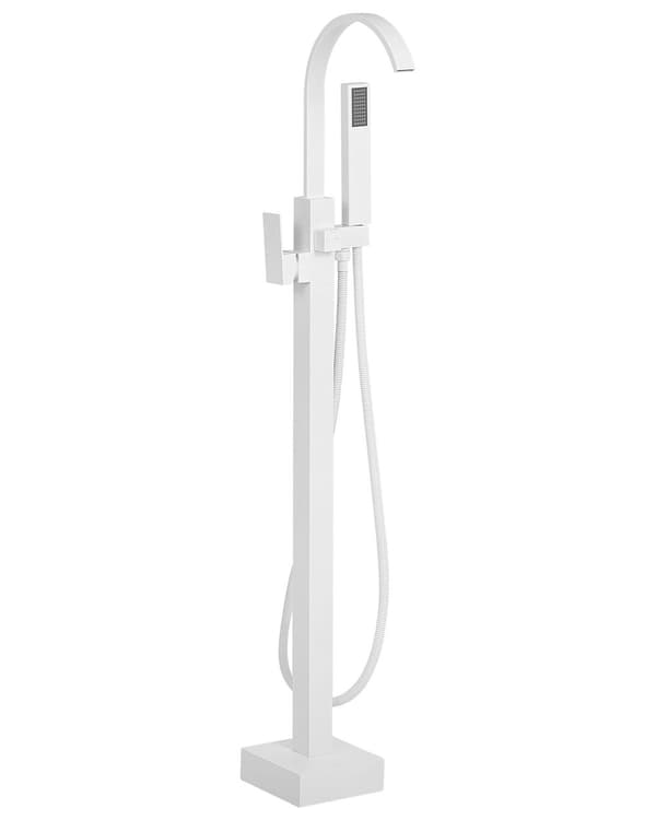 Frittstående Blandebatteri for Badekar Hvit Matt Messing med Hånddusj og Gulvmontert Hånddusj Moderne Design