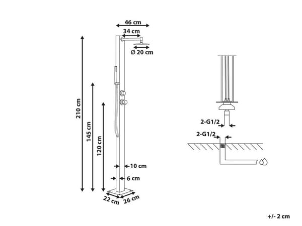 Udendørsbruser Sølvkrom Stål 210 cm Moderne Udebruser med Varmt Vand til Haven med Rundt Brusehoved Design Havebruser med Blandingsbatteri