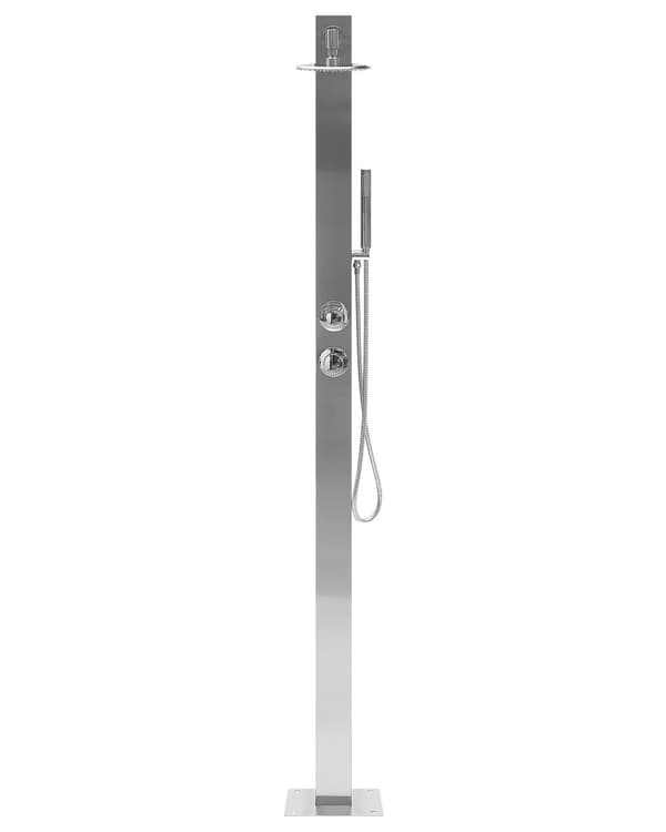 Udendørsbruser Sølvkrom Stål 210 cm Moderne Udebruser med Varmt Vand til Haven med Rundt Brusehoved Design Havebruser med Blandingsbatteri