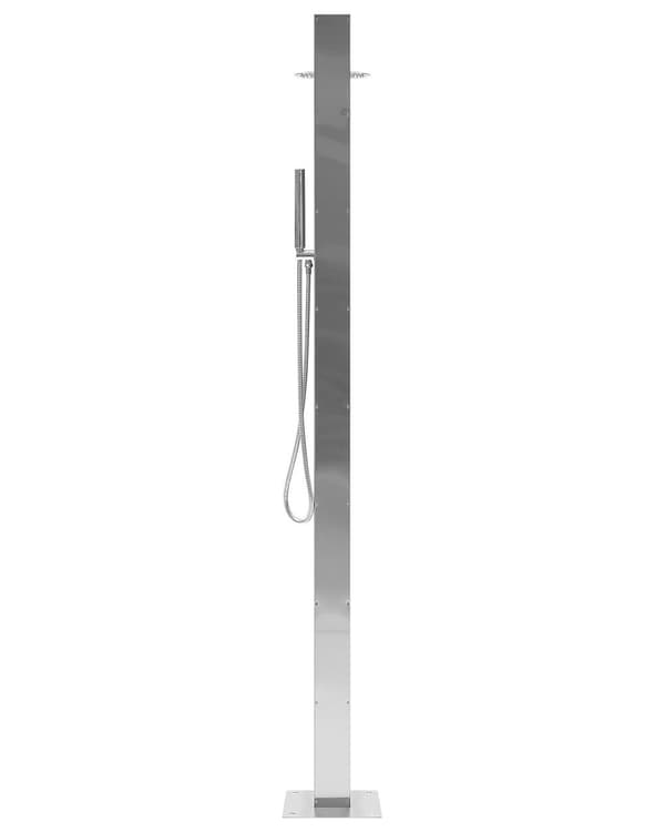Udendørsbruser Sølvkrom Stål 210 cm Moderne Udebruser med Varmt Vand til Haven med Rundt Brusehoved Design Havebruser med Blandingsbatteri