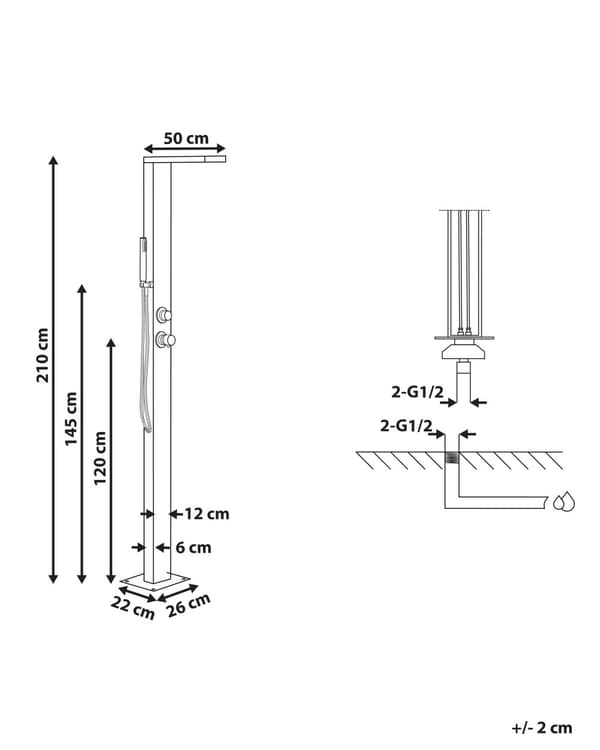 Udendørsbruser Sølvkrom Stål 210 cm Moderne Udebruser med Varmt Vand til Haven med Brusehoved Design Havebruser med Blandingsbatteri