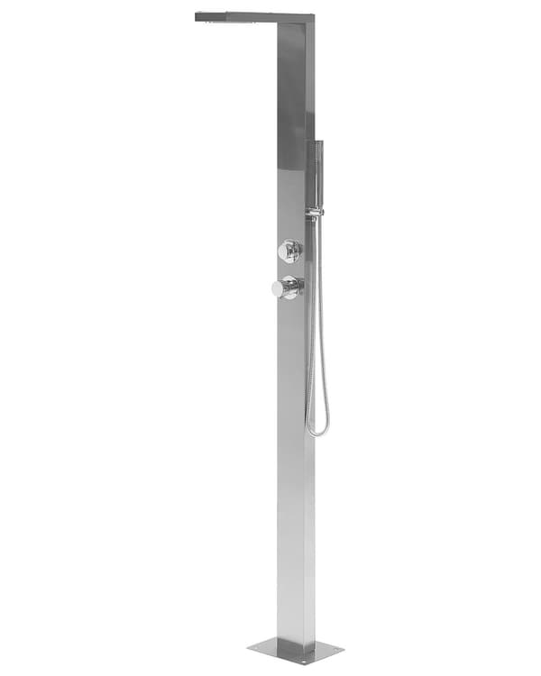 Udendørsbruser Sølvkrom Stål 210 cm Moderne Udebruser med Varmt Vand til Haven med Brusehoved Design Havebruser med Blandingsbatteri