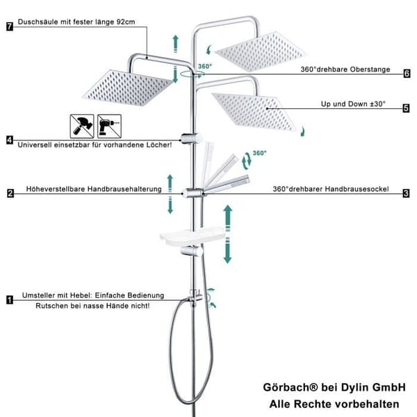 Görbach duschpelare - YT-3030CP-Ablage