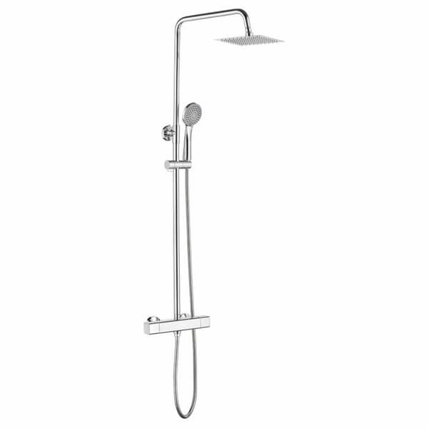 Duschpelare Ibergrif - M20741 - Fyrkantig duschpelare med blandare, flexibel, huvud, handdusch, stöd, krom, silver