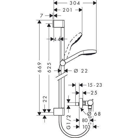 Duschkombination - HANSGROHE - Croma Select E Vario/Ecostat Comfort - Stång 65 cm - 3 munstycken - Krom