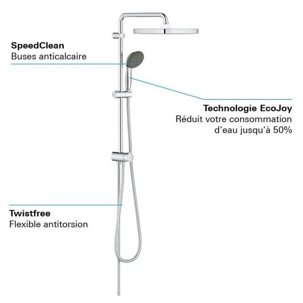 GROHE Duschpelare med manuell avledare Vitalio Start 250, 250 mm duschhuvud, 1 handdusch med jetstrålar, 26698000