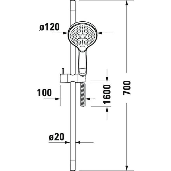 Duravit Duschset, stång 700 mm, 3-stråle handdusch Click! 120mm, Matt svart - UV0680003046