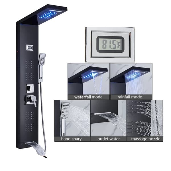 LED Bruserpanel, Termostatisk Vandhane, Justerbare Vandtilstande,Sort 8009