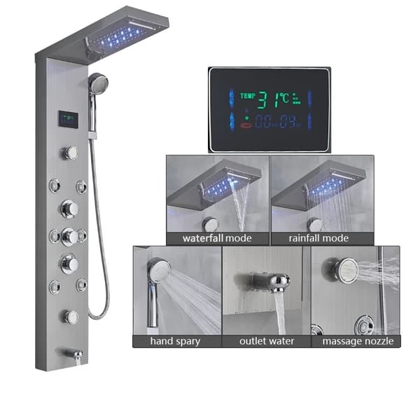 LED Bruserpanel, Termostatisk Vandhane, Justerbare Vandtilstande,Sort 8009 brushed nickle 8009