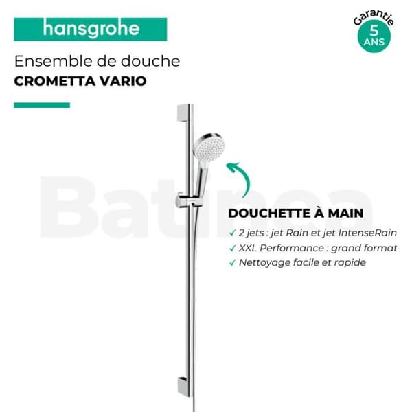 Duschset - HANSGROHE - Crometta Vario - 2 munstycken - Hög bar 0,90 m - QuickClean