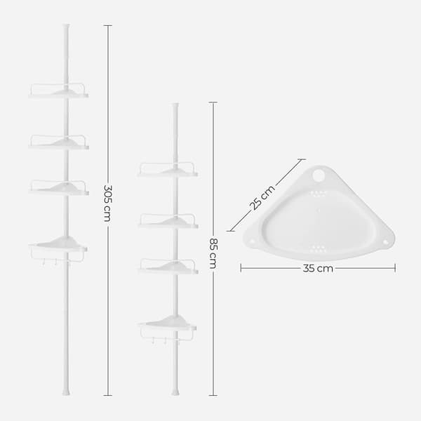 Justerbar duschhylla med 4 hyllplan - H85/305 cm