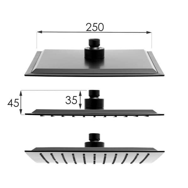 Sort termostatisk brusepanel med regndusche og håndbruser - 25 cm, anti-kalk teknologi