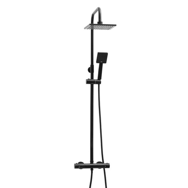 Sort Termostatisk Brusepanel med Regnbruser og Håndbruser - 20 cm
