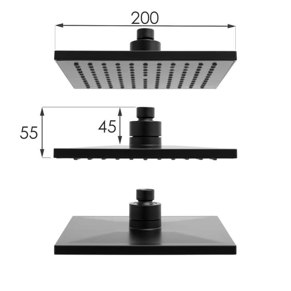 Sort Termostatisk Brusepanel med Regnbruser og Håndbruser - 20 cm
