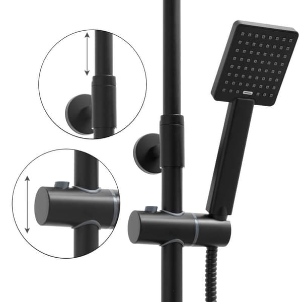 Sort Termostatisk Brusepanel med Regnbruser og Håndbruser - 20 cm