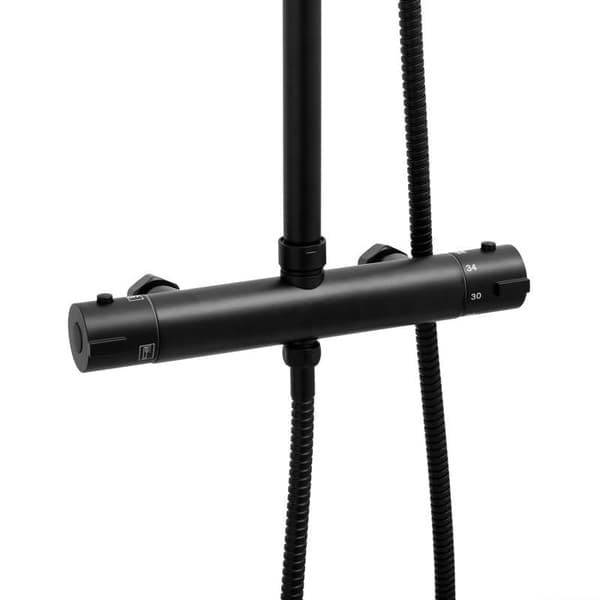 Sort Termostatisk Brusepanel med Regnbruser og Håndbruser - 20 cm
