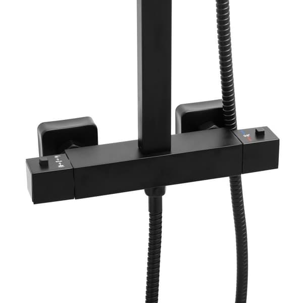 Mat Sort Termostatisk Brusepanel med Regndusche & Håndbruser - 30x30cm