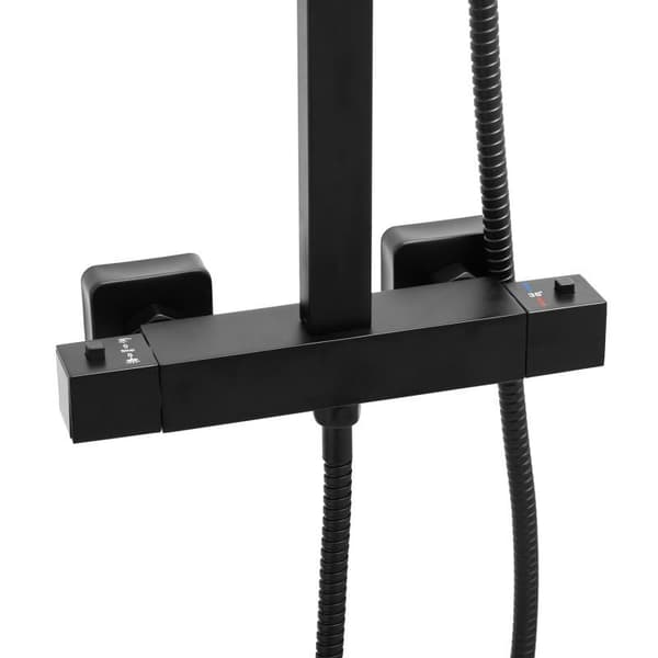 Mat Sort Termostatisk Brusepanel med Regndusche & Håndbruser - 30cm