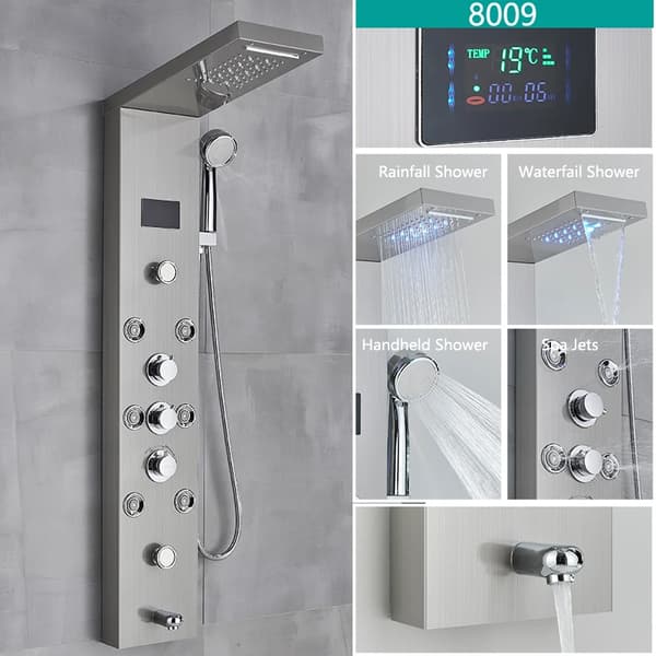 LED Bruserpanel, Multifunktionelle Brusefunktioner, Digital Temperaturvisning,Børstet 8009