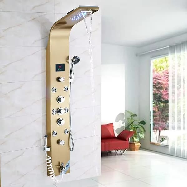 Guld Brusepanel, Digital Skærm, LED Lys,Guld 8009