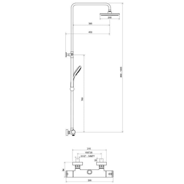 RAVAK TERMO - DUSCHSET MED TERMOSTAT, 200 MM, 5 JETS, KROM X0