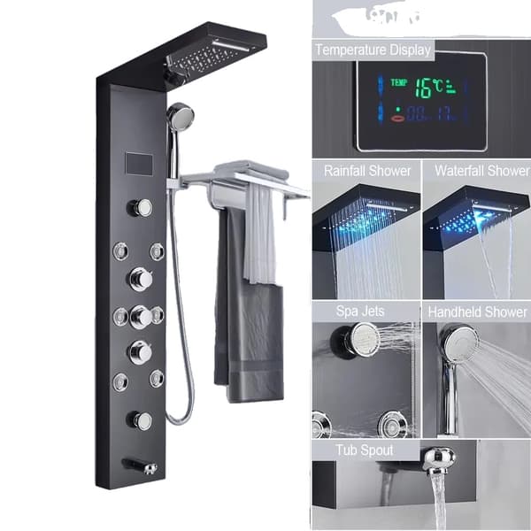 Badeværelse Brusepanel, 3 Håndtag, LED Temperaturvisning,S8009 sort