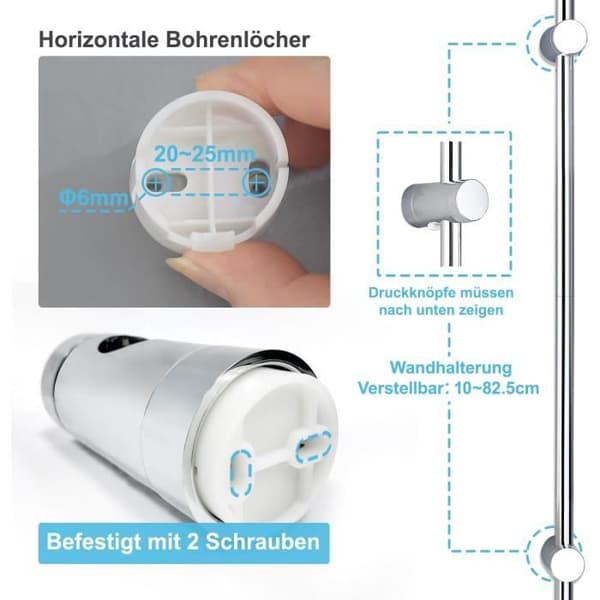 Görbach Duschsäule Mechanisch aus Edelstahl Robustes Wand-Duschset ohne Mischbatterie für Badewanne, mit Kopfbrause