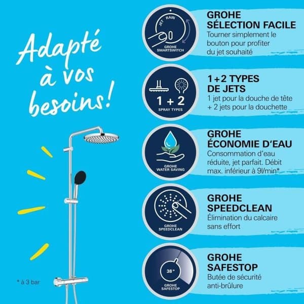 Duschpelare med termostatblandare - Vattenbesparing - GROHE Vitalio Start System 250 - Krom - 26677001