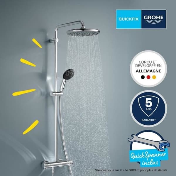 Duschpelare med termostatblandare - Vattenbesparing - GROHE Vitalio Start System 250 - Krom - 26677001