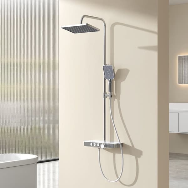 EMKE Termostatbruser med 45 cm plade, Regnbruser, Håndbruser 3 dyser, KTW, Krom
