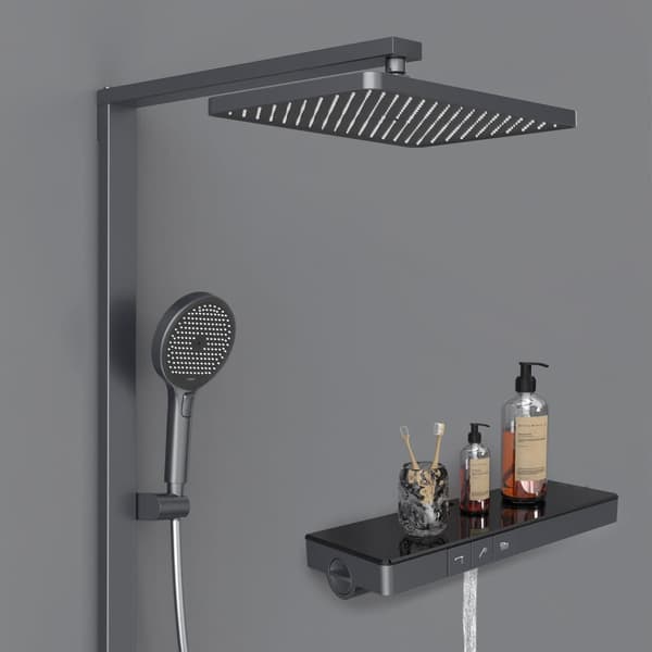 EMKE Termostatbruser 40 cm, Brusestang, Håndbruser 4 stråler, Realtidstemperatur, Antracit