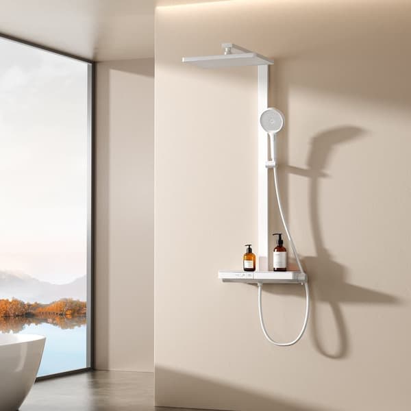 EMKE Termostatbruser 40 cm, Håndbruser 4 dyser, Regnbruser, Hvid Mat, KTW