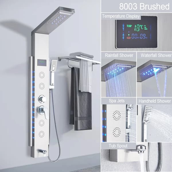 Brusepanel, LED Design, 5 Funktioner,8003 nikkel